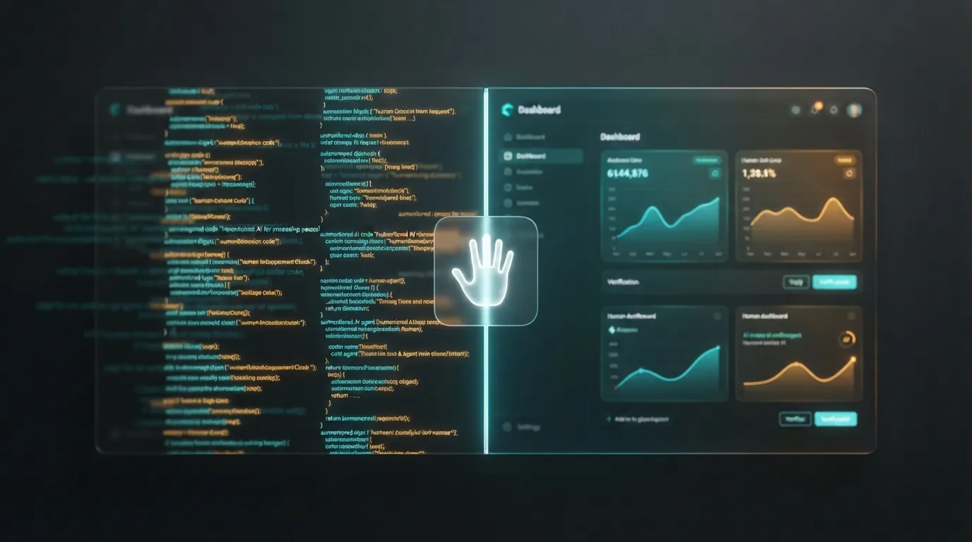 Translucent floating dashboard panel with a glowing hand icon, the gaze-and-pinch model of spatial UI