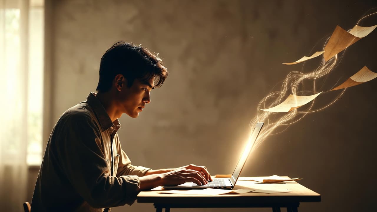 Silhouette of a blogger writing, representing the world of independent and professional content publishing