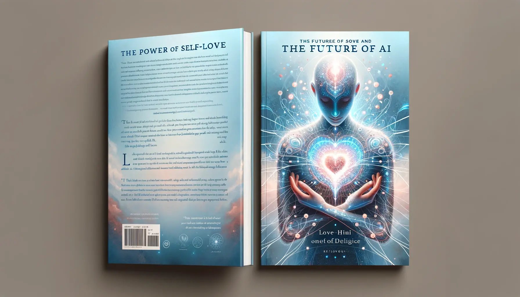 DALL·E 2024-06-05 18.34.34 - A visual cover for a book titled The Power of Self-Love and the Future of AI. The design should be modern and captivating, blending elements of self