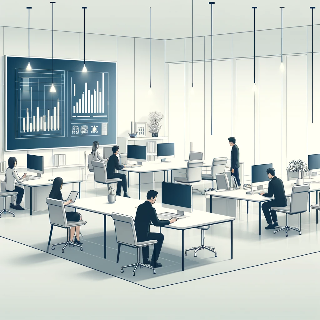 DALL·E 2024-04-28 07.15.55 - A simplified illustration suitable for a social media post, depicting a modern tech office. The image shows a spacious, minimalist office with sleek, 