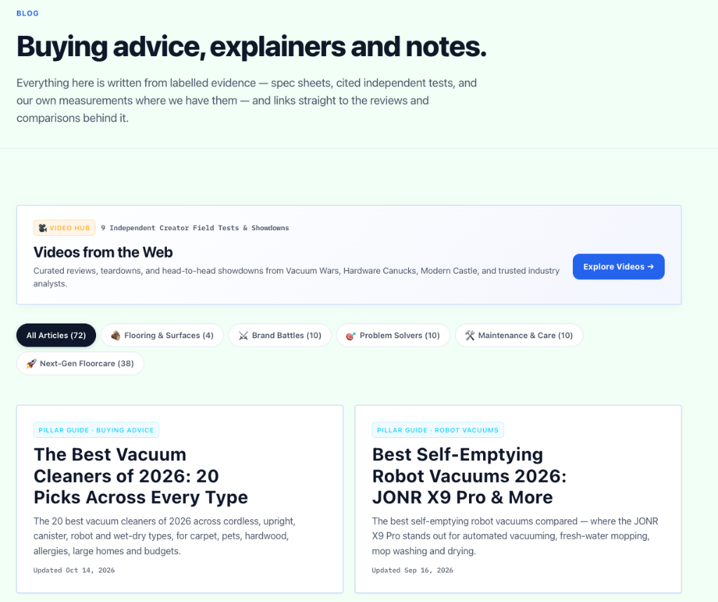 Buying advice and video hub indexing independent video creator teardowns