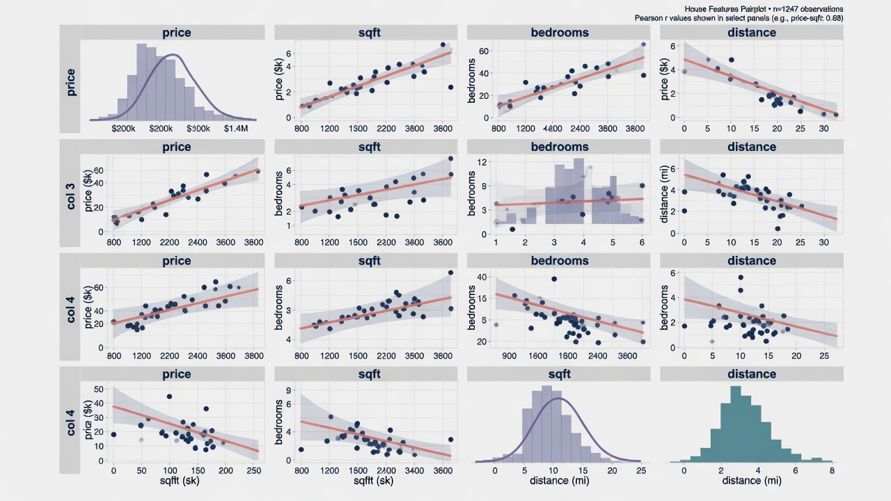 Data exploration view of house features and price relationships