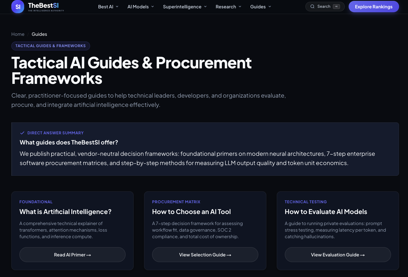 TheBestSI Tactical AI Guides and Procurement Frameworks page